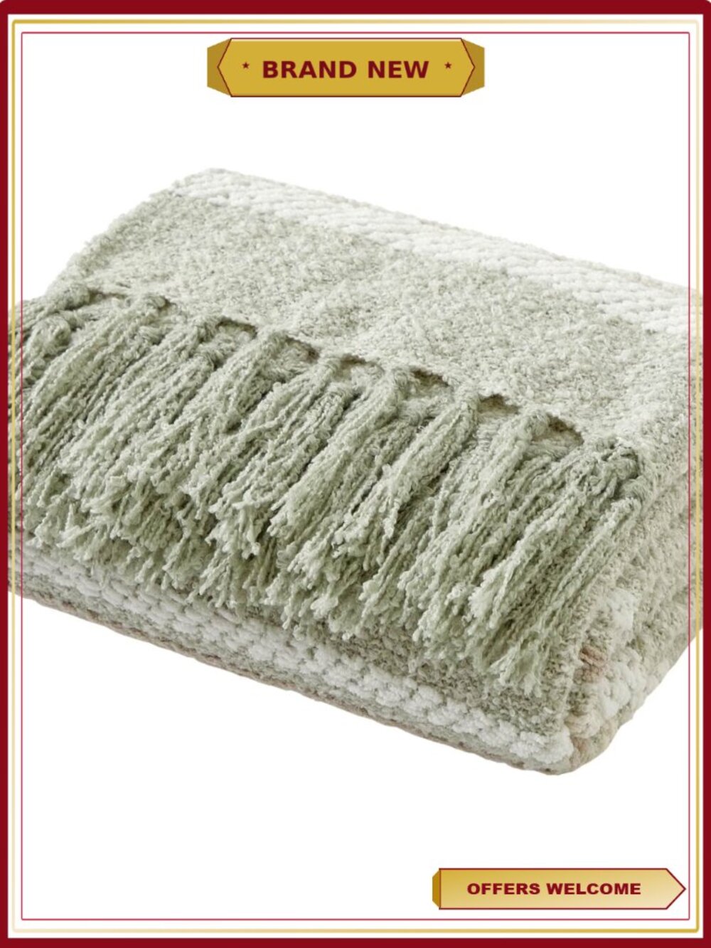 Cozy Chenille Throw Blanket with Fringe, 50x60, Machine Washable